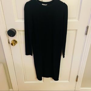 Zara Black Textured Long Sleeve Midi Dress